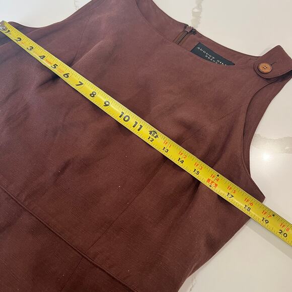 Vtg August Silk Linen Silk Blend Knee Length Sleeveless Dress Brown 12 - Picture 7 of 9